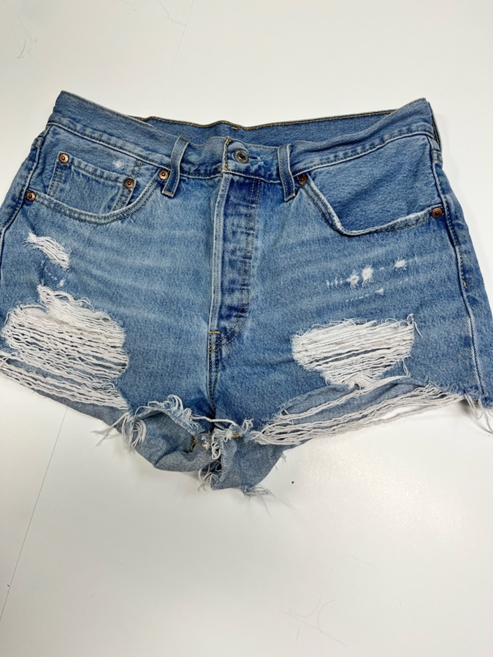 Levi's 501  Light Blue Distressed Denim Cutoff Shorts